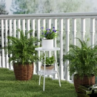 Outsunny Two-Tier Metal Garden Table - White(m-7)