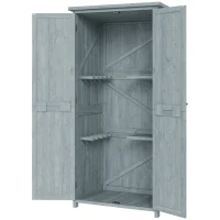 Outsunny Gartenschrank Holz wetterfest Geräteschuppen mit Doppeltür Magnetverschluss für Garten Terrrasse 85 x 54 x 170 cm Grau(m-11)