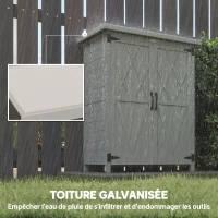Outsunny Abri de jardin armoire de jardin 3 étagères 2 portes toit en tôle galvanisé étanche bois massif 75 x 40 x 90 cm gris(m-5)