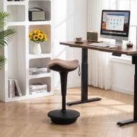 HOMCOM Tabouret dynamique, tabouret assis-debout ergonomique, hauteur réglable, rotatif à 360°, 34 x 34 x 68,5-83,5 cm, marron(m-15)