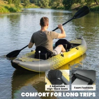 Outsunny 12.5' Inflatable Kayak Set, 2-person Sit on Canoe with Aluminium Oars, Grey and Yellow(m-7)