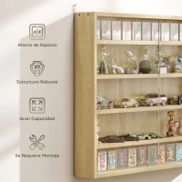 HOMCOM Vitrina de Pared de Madera con Estantes Ajustables y 2 Puertas Correderas de Cristal 80x9,5x60 cm Roble(m-6)