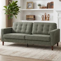 HOMCOM 3 Seater Sofa Button Tufted Upholstered Couch with Wood Legs for Living Room, Green(m-13)