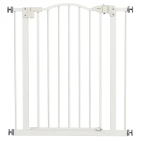PawHut Pressure Fit Dog Stair Gate No Drilling Safety Gate Auto Close for Doorways, Hallways, 74-80cm Adjustable, 78cm Tall, White(m-12)