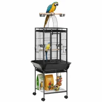 PawHut Jaula para Pájaros Jaula para Loros con Ruedas Perchas Comederos Estante Puente Arqueado y Bandejas Extraíbles Pajarera para Cacatúa Ninfa Cacatúas Cotorras 62,5x62,5x156 cm Gris(m-1)
