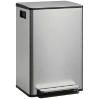 HOMCOM Poubelle cuisine 50L, poubelle à pédale, seau intérieur amovible, couvercle à fermeture douce, 41,7x36,6x62cm, argent(m-1)