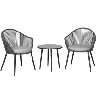 Outsunny Ensemble de jardin salon de jardin en résine tressée cadre en acier 2 fauteuils + 1 table basse coussins inclus gris(m-1)