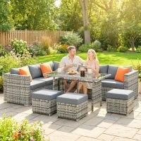 Outsunny 10 Piece Rattan Garden Furniture Set, 3 Corner Sofas with 3 Chairs, 3 Stools and Coffee Table, Outdoor Patio Furniture(m-8)