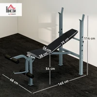 HOMCOM Panca Sollevamento Pesi e Addominali Multifunzionale con Portabilanciere Regolabile in Altezza 165 × 68 × 114cm(m-3)