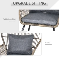 Outsunny 3 Pieces Rattan Bistro Set, Wicker Garden Furniture Set with Cushions, Glass Top Coffee Table and Chairs for Outdoor, Patio, Balcony, Grey(m-4)