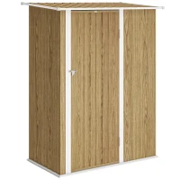 Outsunny Capanno Porta Attrezzi in Metallo con Tetto Inclinato e Porta Bloccabile, 142x86x189 cm, color Legno(m-1)