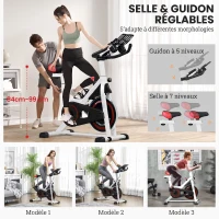 HOMCOM Vélo d'appartement avec écran LCD multifonctions vélo biking cardio-training selle et guidon réglables poids volant inertie 8 Kg acier blanc(m-7)