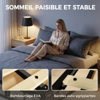 HOMCOM Cadre de Lit 140 x 190 cm avec Sommier, Lit Double avec Pochette de Rangement, Support à Lattes en Bois, Noir(m-4)