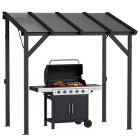 Outsunny Grillpavillon 2,44 x 1,48 m Gartenpavillon mit Pultdach, Gartenlauben mit UV-Schutz 50+ Dunkelgrau(m-12)