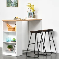 HOMCOM Mesa de Bar con 3 Estantes Estructura de Metal Antivuelco Carga 100 kg 115x55x100 cm Blanco y Roble(m-10)