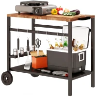 Outsunny Küchenwagen mit Rollen, Servierwagen, Rollwagen mit Haken, Getränkehalter, Metall, 97 x 51 x 83 cm Schwarz+Braun(m-11)