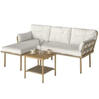 Outsunny Set mobilier grădină colțar 4 persoane, 3 piese cu măsuță și perne confortabile incluse, ratan împletit, crem(m-11)