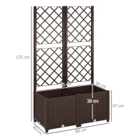 Outsunny Fioriera Rialzata con Traliccio per Rampicanti e 8 Fori di Drenaggio in PP, 80x40x135 cm, Marrone(m-3)