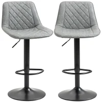 HOMCOM Juego de 2 Taburetes de Bar Giratorios Altura Ajustable 86-106 cm Tapizada en Cuero Sintético Respaldo y Reposapiés Gris(m-11)