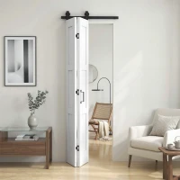 HOMCOM Porta Scorrevole Pieghevole in Legno 71.2x213.4 cm con Binario in Acciaio, Maniglia, Guida e Ruote, Bianca e Nera(m-2)