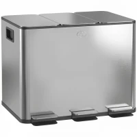HOMCOM Bidone Immondizia a 3 Sezioni da 20L con Chiusura Silenziosa, in Acciaio Inox e PP, 61.9x36.6x56.7 cm(m-1)