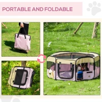 PawHut 600D Oxford Soft Fabric Kennel, Pet Whelping Box Lightweight Dog Cat Puppy Playpen Rabbit Guinea Pig Foldable Portable Play Pen in Pink With Carry Bag Small Dia 90 x 41Hcm(m-6)