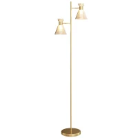 HOMCOM Lampă de Podea Modernă cu 2 Surse de Lumină și Abajururi Reglabile, Întrerupător cu Pedală, Auriu(m-12)