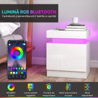 HOMCOM Set 2 Noptiere LED cu 4 Moduri, 2 Sertare, PAL, 45x35x52 cm, Alb Lucios(m-4)