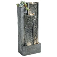 Outsunny Fontaine de jardin extérieure cascade 3 niveaux fontaine eau jardinière et mur d'eau moderne lumineuse 24 LED 101cm gris(m-11)