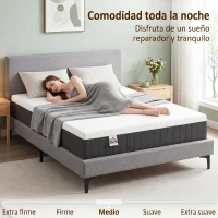 HOMCOM Colchón 190x135 cm Grosor 25 cm Colchón Viscoelástico de Muelles Ensacados de 7 Zonas Firmeza Media Funda Lavable(m-7)