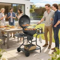 Outsunny Barbecue à charbon Rond avec couvercle Barbecue Rond Extérieur avec Thermomètre, 129 x 63,5 x 106,5 cm, Noir(m-11)