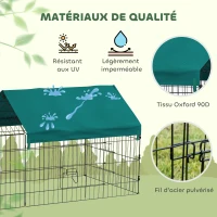 PawHut Parc enclos cage lapin extérieur structure acier avec protection solaire et portes verrouillables 185 x 75 x 75 cm vert(m-4)