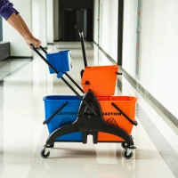HOMCOM Reinigungseimer, Wischmoppeimer, rollbar, 26 Liter, Kunststoff, Metall, Orange(m-8)