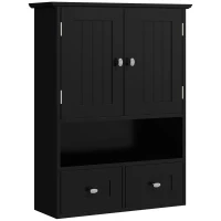 kleankin Armario de Baño de Pared Armario Colgante Mueble Suspendido de Baño con 2 Puertas y 2 Cajones 50,8x17,8x66 cm Negro(m-1)