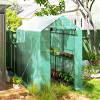 Outsunny Serre de jardin PE étagère 2 niveaux, serre de balcon, bâche renforcée 140 g/m², châssis en acier, 186x120x190cm, vert(m-8)