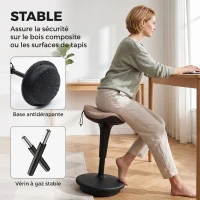 HOMCOM Tabouret dynamique, tabouret assis-debout ergonomique, hauteur réglable, rotatif à 360°, 34 x 34 x 68,5-83,5 cm, marron(m-7)