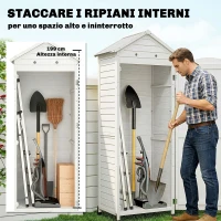 Outsunny Casetta porta Attrezzi in Legno con Tetto in Metallo e Scaffali Regolabili, 85x58x213 cm, Bianco(m-4)