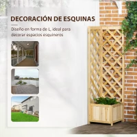 Outsunny Jardinera con Enrejado de Madera Macetero Exterior para Esquina para Plantas Trepadoras 40x40x145 cm Natural(m-6)