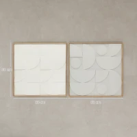 HOMCOM Lot de 2 tableaux abstraits 3D, décoration murale en bois géométrique, pour salon, chambre, bureau, 80 x 80 cm, blanc(m-3)