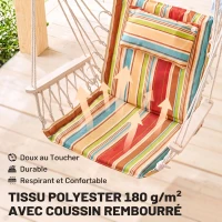 Outsunny Chaise suspendue hamac de voyage respirant portable 100 x 106 cm coton macramé polyester multicolore rayé(m-5)