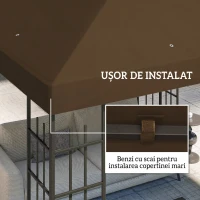 Outsunny Acoperire pentru Foișor de Grădină 3x3 m din Material Oxford 600D cu Orificii de Drenaj, Maro(m-5)