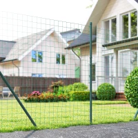 Outsunny Grillage Rouleau soudé - Maille 7,3L x 6,3l cm - Hauteur 2 m - Longueur 10 m - poteaux, Jambes de Force Inclus - Acier revêtement PVC Vert(m-2)