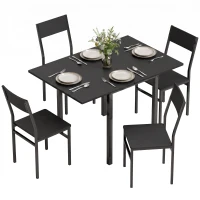 HOMCOM Juego de Mesa de Comedor con Mesa Extensible y Sillas Apilables, Negro(m-7)