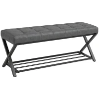 HOMCOM Schuhbank, Eingangsbank mit Kunstlederpolster, Ablage bis 220 kg für Flur, Eingangsbereich, 112 x 37 x 47 cm, Dunkelgrau(m-1)