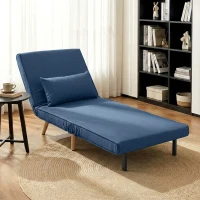 HOMCOM Sofá Cama Individual Plegable con Respaldo Ajustable 5 Posiciones Sillón Cama Tapizado con Cojín 72x75x85 cm Azul(m-2)
