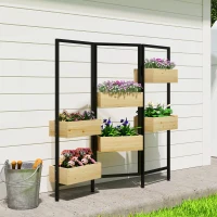 Outsunny Blumenkasten mit Sichtschutz, Hochbeet mit Klappbarem Spalier, 6 Pflanzkästen mit Ablauflöchern, Stahl(m-9)