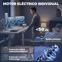 HOMCOM Escritorio Elevable Eléctrico 140x60 cm con 3 Memorias Pantalla LED 2 Ganchos y 2 Pasacables Blanco(m-7)