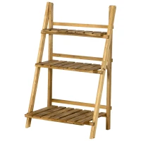Outsunny Wooden Folding Flower Pot Stand 3 Tier Garden Planter Display Ladder Gardener Storage Shelves Rack Herb Holder (60L x 37W x 93H cm)(m-10)