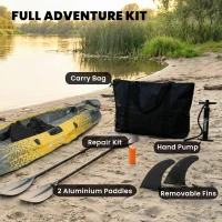 Outsunny 12.5' Inflatable Kayak Set, 2-person Sit on Canoe with Aluminium Oars, Grey and Yellow(m-8)