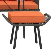 Outsunny 6 Piece Rattan Garden Furniture Set, 8 Seater Garden Corner Sofa with Cushions and Glass Top Table, Orange(m-13)